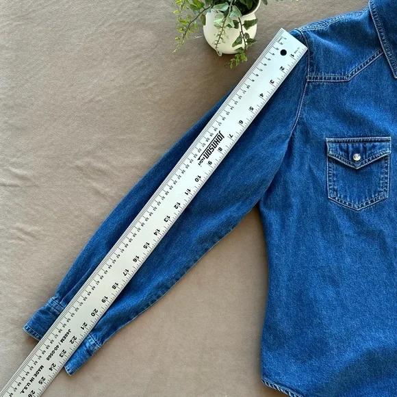 NY Jeans Company Womens Shirt Western Denim Blue Pearl Snap Front, Long Sleeve - Picture 10 of 11